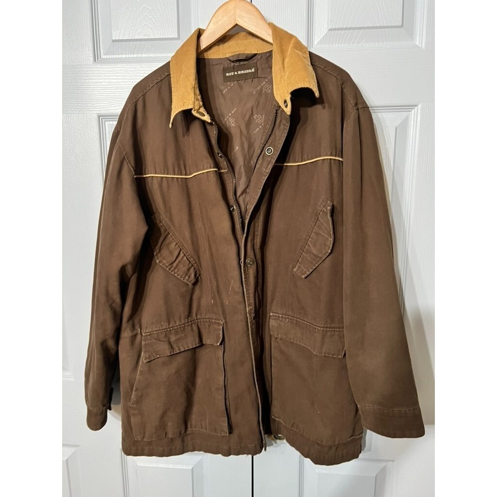 Bit & Bridle Men Chore/Barn Coat‎ Med  Corduroy Contrast Collar - SEE PHOTOS